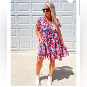 Navy Floral Babydoll Dress